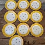 Set of 10 dessert plates with yellow border and floral decoration Sarreguemines