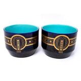 Pair of caches pots Sarreguemines - blues of Longwy - golden geometric decorations - XIXth