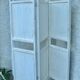 3-panel screen in wood and white painted metal vintage 1970