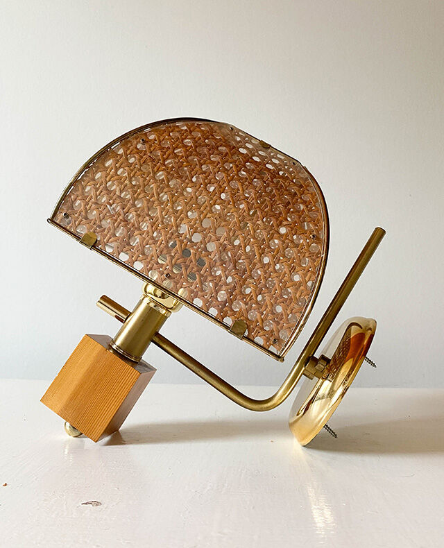 Pair of brass and canning wall lamps