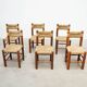 Set of six rattan and oak French dining chairs