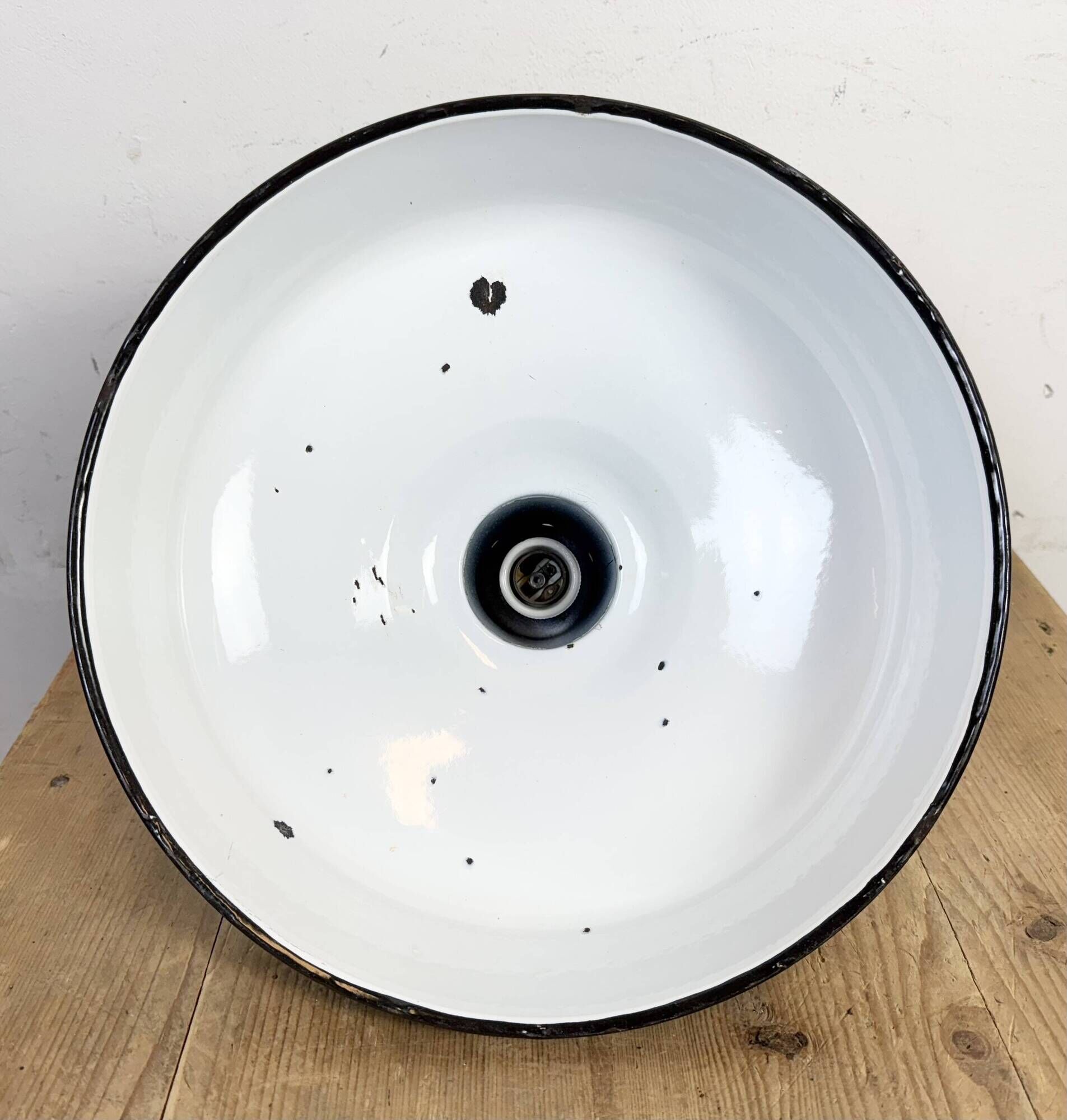 Industrial French Black Enamel Factory Pendant Lamp, 1960s