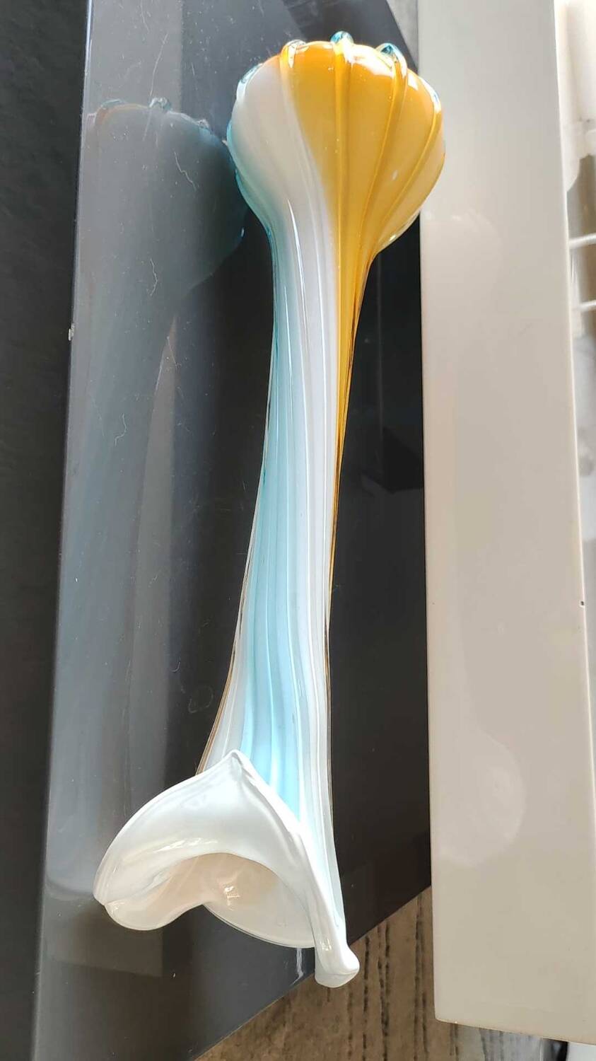 Antique large soliflore vase in venetian opaline glass, jack in the pulpit/murano. arum flower collar/triple multi-colored twisted overlay. high 40 cm