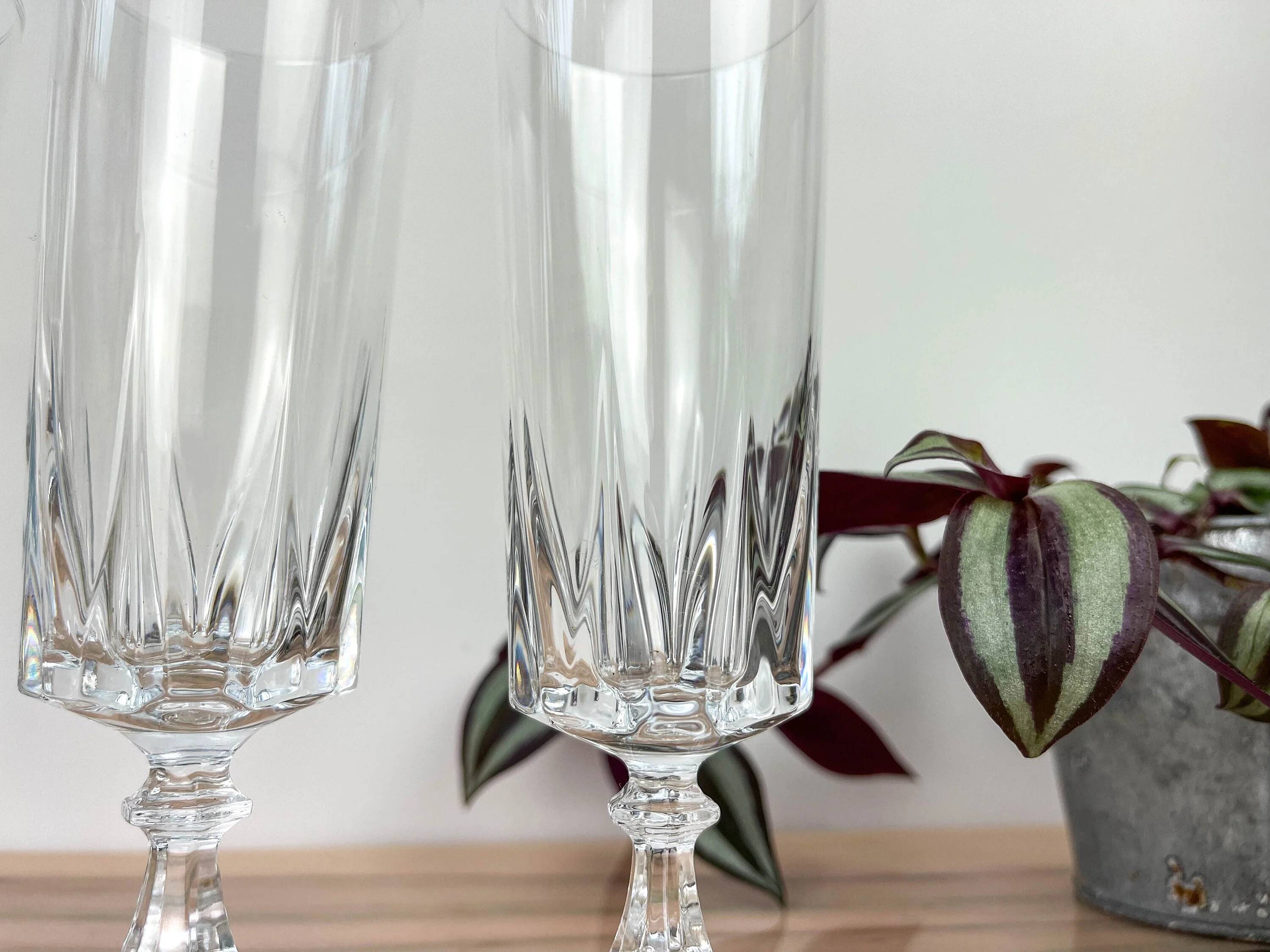 6 crystal champagne flutes from Cristal D'Arques, Louvre model.