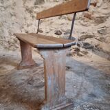 Banc en bois français vintage des années 1920 – Banc en hêtre massif avec dossier