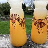 Pair of orange Legras Art Deco enameled glass vases