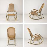 Rocking chair vintage métal et cannage, style Thonet moderniste, années 60