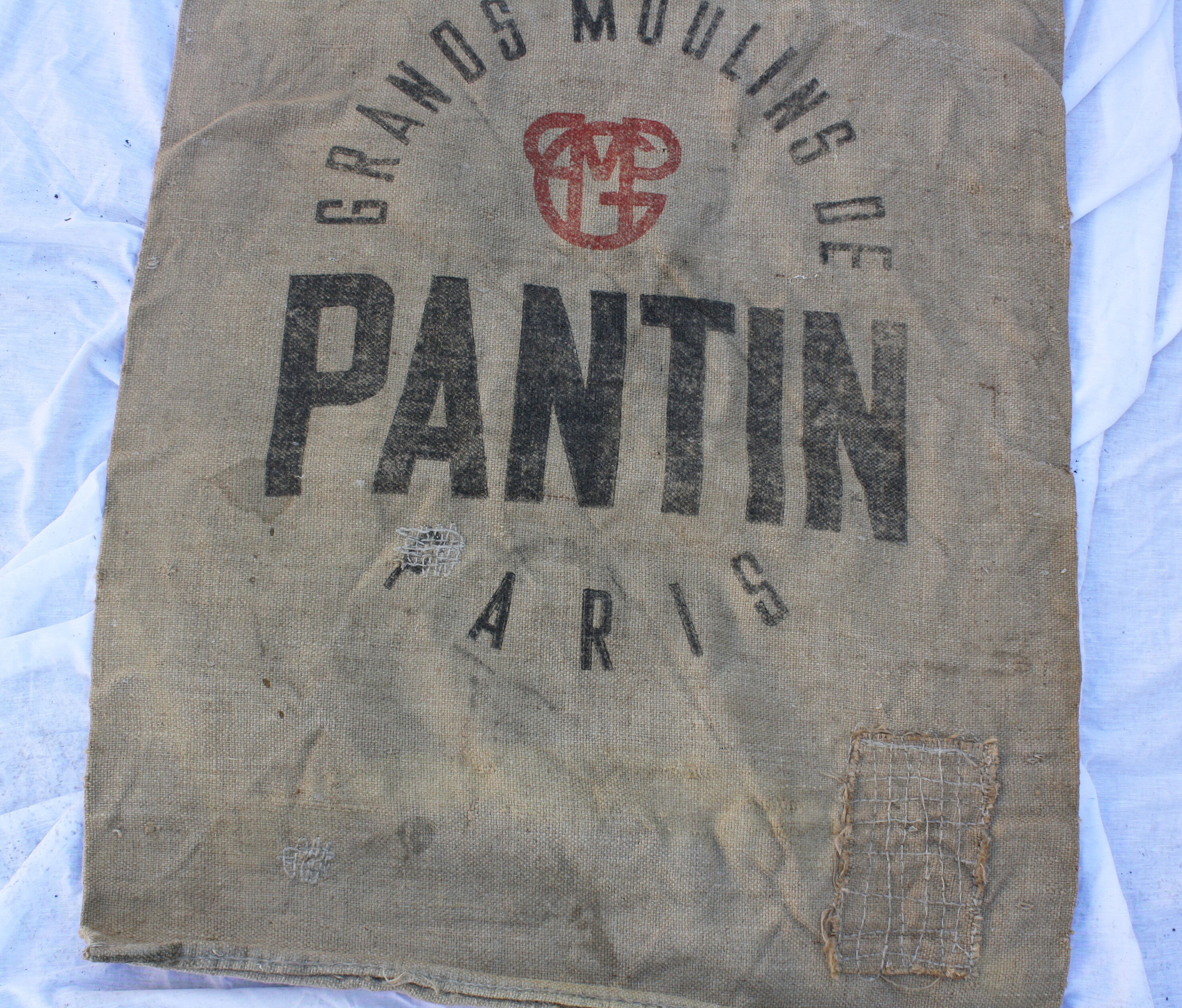 Sac en toile de jute ancien Grands moulins de Paris Pantin farine