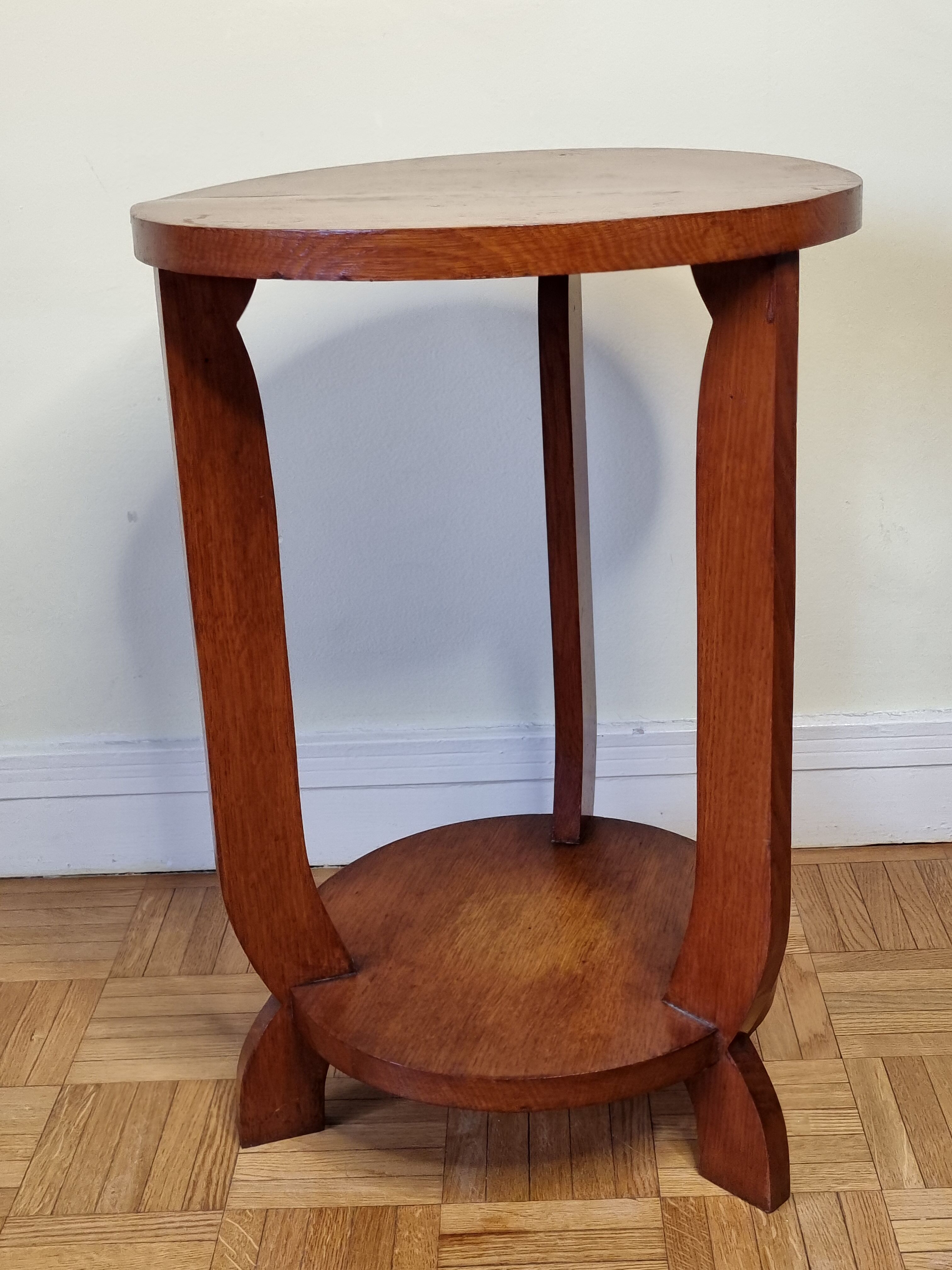 Blond wooden pedestal table in art deco style