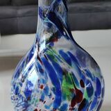 Designer Ball Vase in blown art glass, Murano style. Multi-colored speckles/smoke swirls. Dim 26 x 13 cm