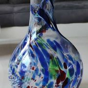 Designer Ball Vase in blown art glass, Murano style. Multi-colored speckles/smoke swirls. Dim 26 x 13 cm
