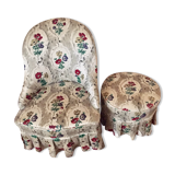 Toad in cloth armchair and its Ottoman