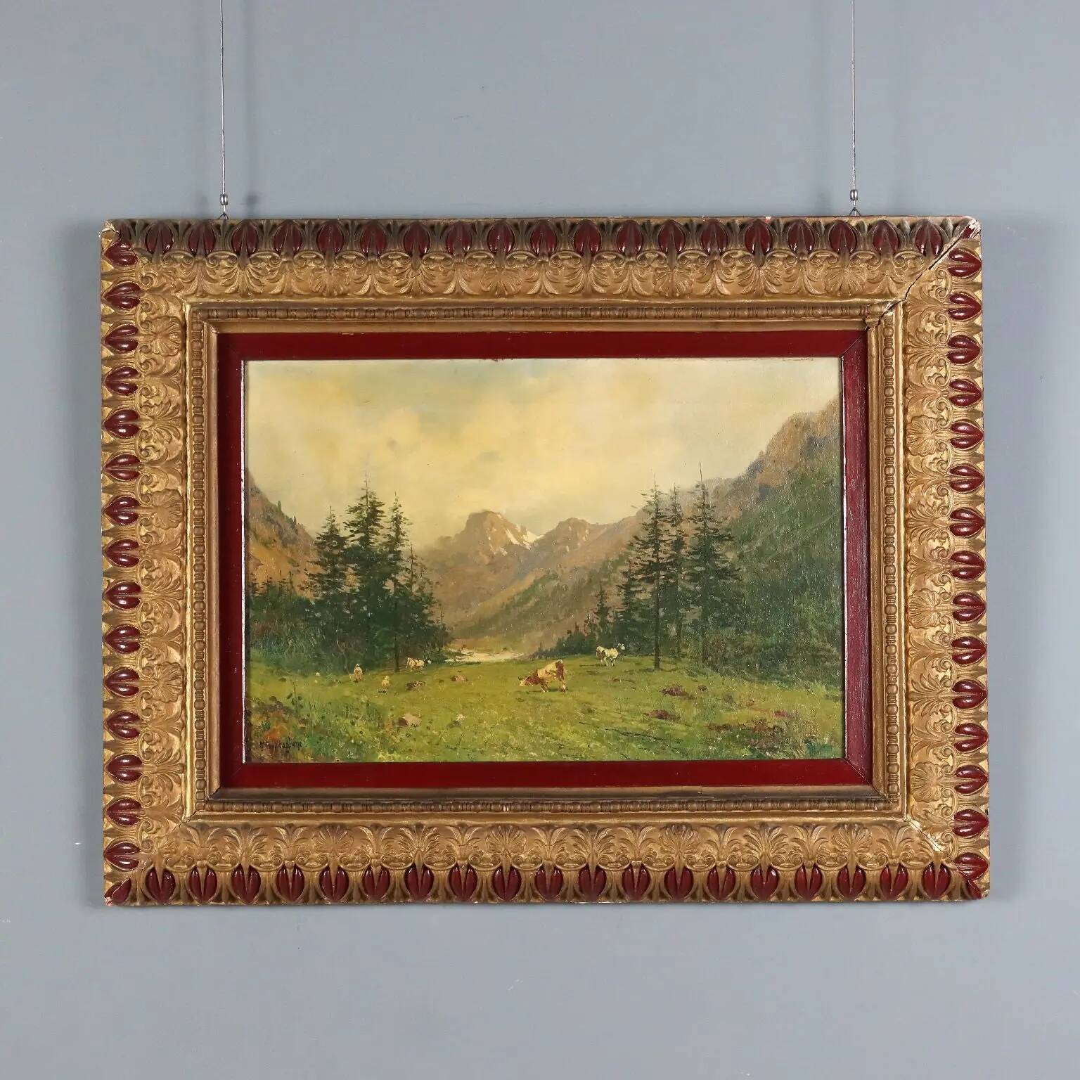 Ancient painting by Giuseppe Buscaglione, oil on canvas, 19th century.
