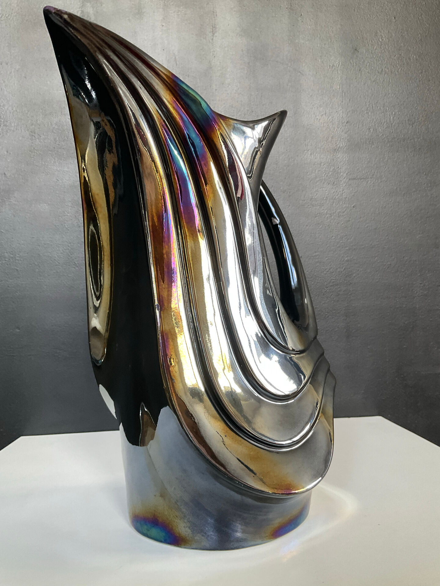 Iridescent ceramic pitcher from Bassano, Italy, from the 1970s.