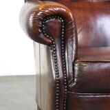 Luxurious sheepskin armchair with a fixed seat cushion and high seating comfort