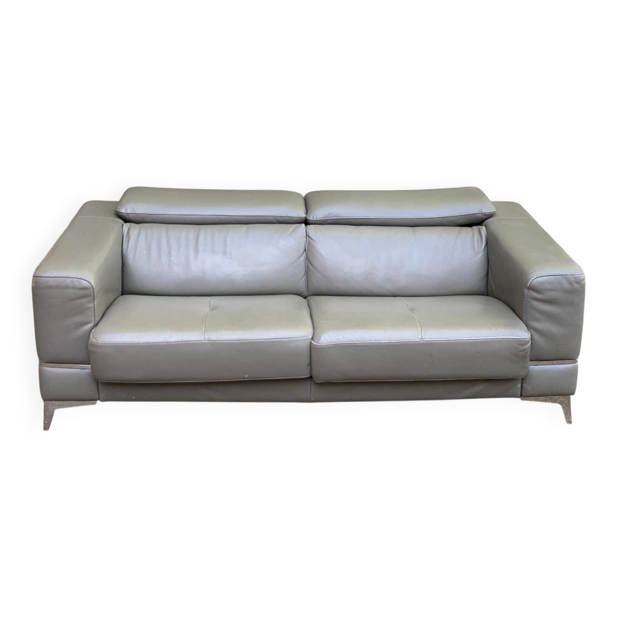 Canapé contemporain 3 places en cuir de buffle gris 200cm