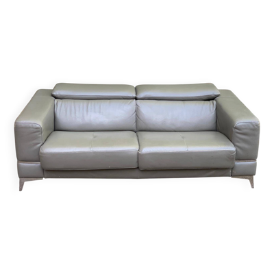 Canapé contemporain 3 places en cuir de buffle gris 200cm