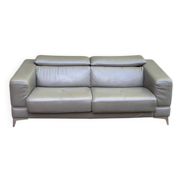 Canapé contemporain 3 places en cuir de buffle gris 200cm