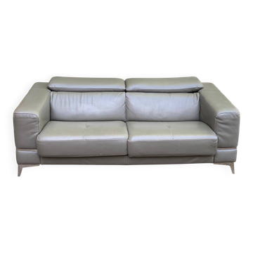 Contemporary 3-seater buffalo leather sofa in grey, 200cm.