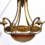 Muller frères Art Deco Chandelier - Bronze & Glass Paste - 1930s