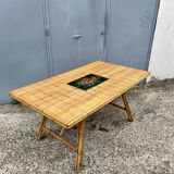 Vintage 50s rattan and bamboo dining table Audoux Minet La Roue Vallauris