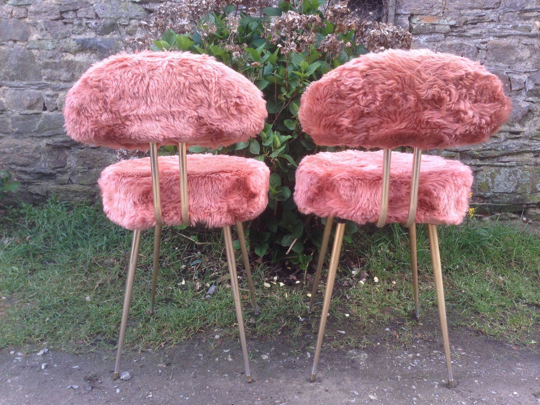 Pair of vintage Pelfran chairs, gilded tubular metal frame and tufting