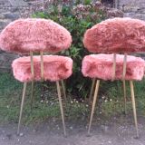 Pair of vintage Pelfran chairs, gilded tubular metal frame and tufting