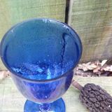 Vintage 1960 giant glass or bubbled glass tealight holder Biot blue