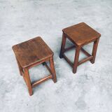 Set of Belgian Handcrafted Wooden Stools, 1940s