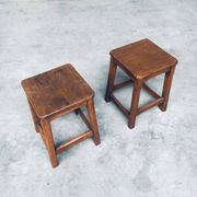 Set of Belgian Handcrafted Wooden Stools, 1940s
