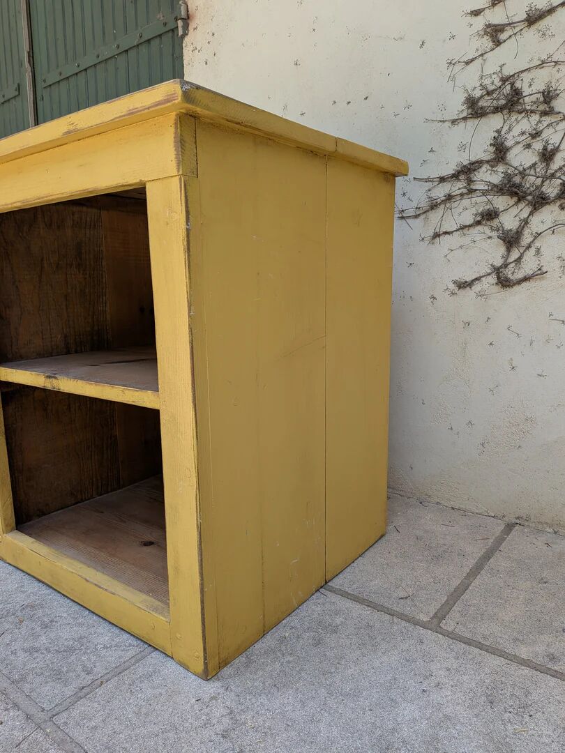 Low storage unit in saffron yellow wood – Canadian handcrafted.