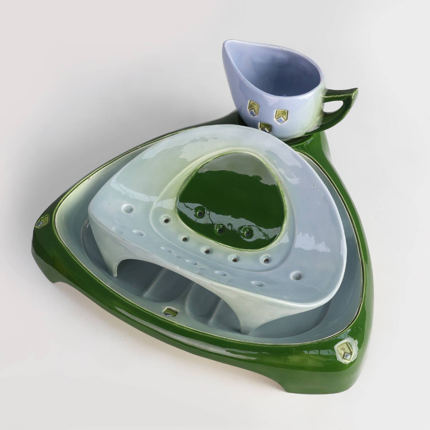 Rare Art Nouveau ceramic 3-piece asparagus set by Julius Dessler, Austria