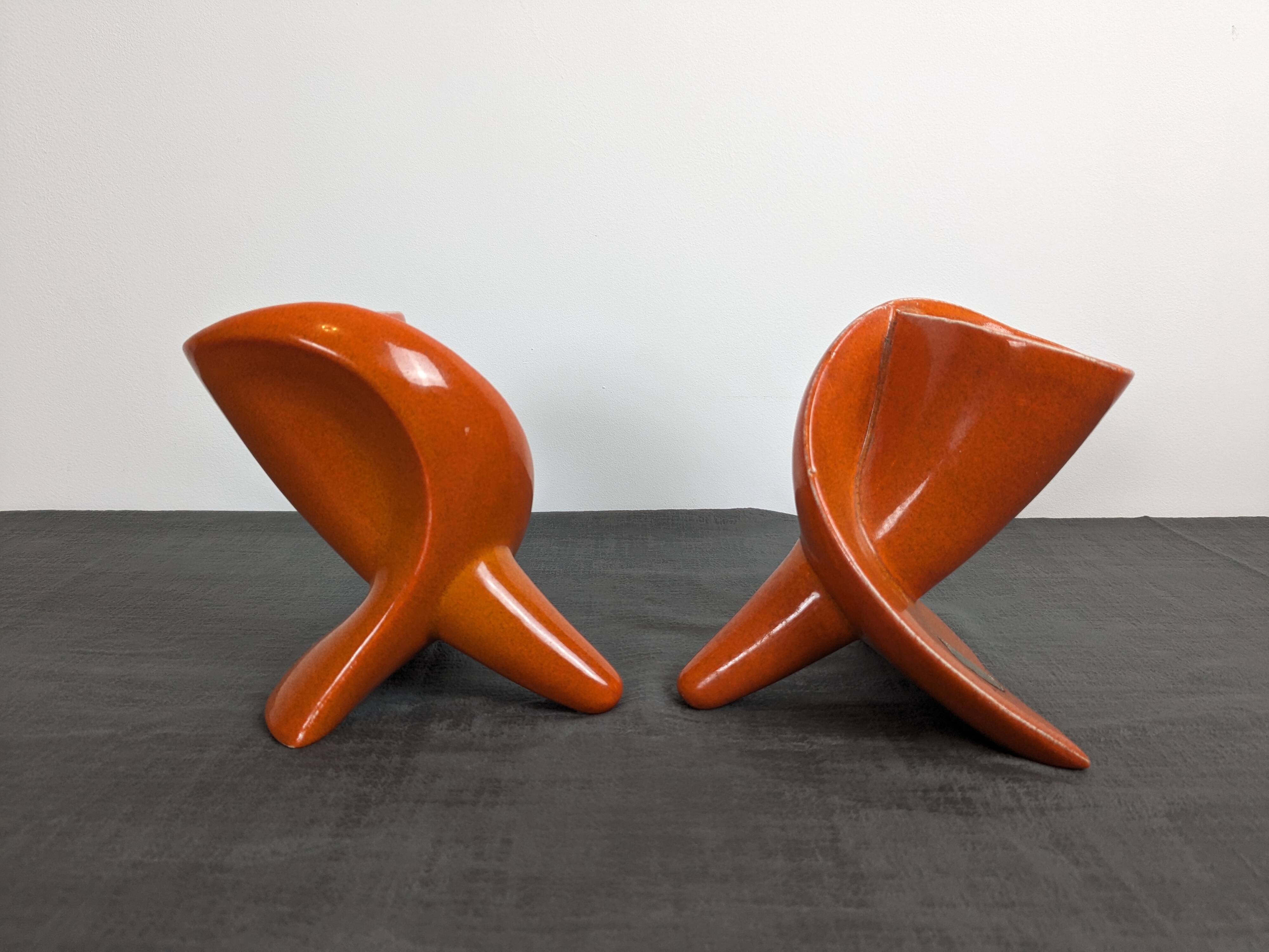 Pair of orange ceramic flower girls by Francis Lovas