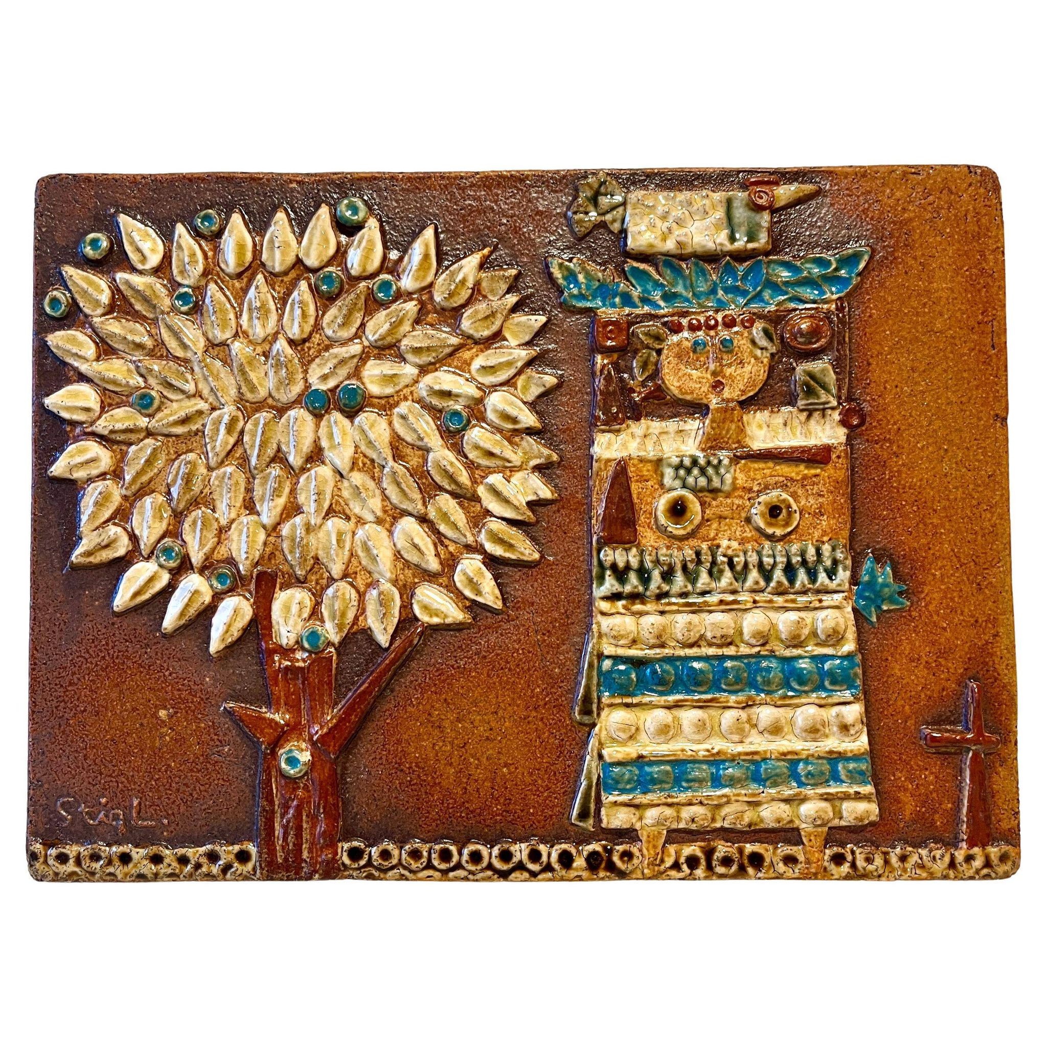 Rare wall plaque in stoneware by Stig Lindberg for Gustavsberg, modern Swedish.