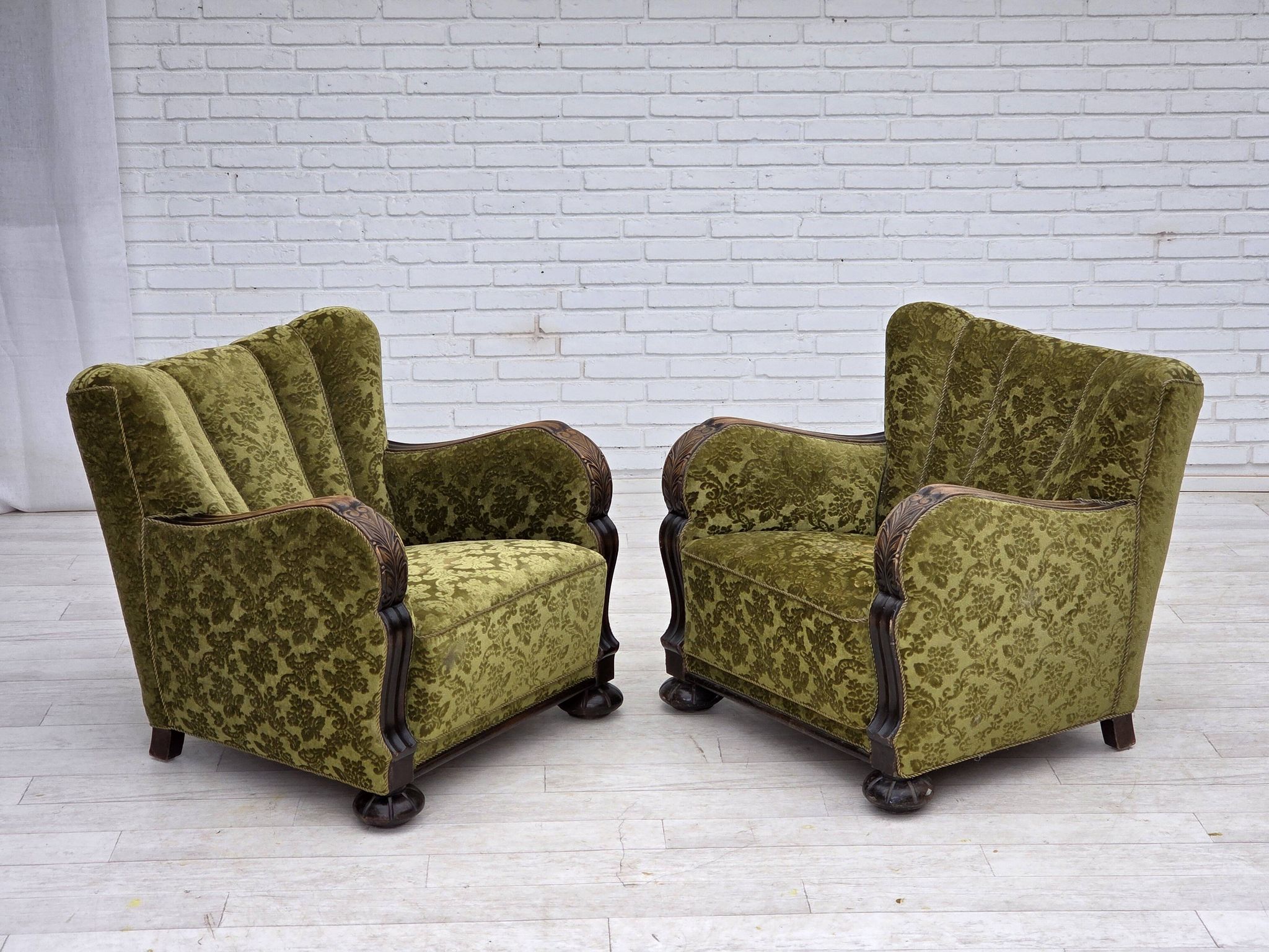 1950s, Danish relax chair, furniture velour, oak wood.