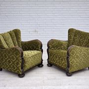 1950s, Danish relax chair, furniture velour, oak wood.
