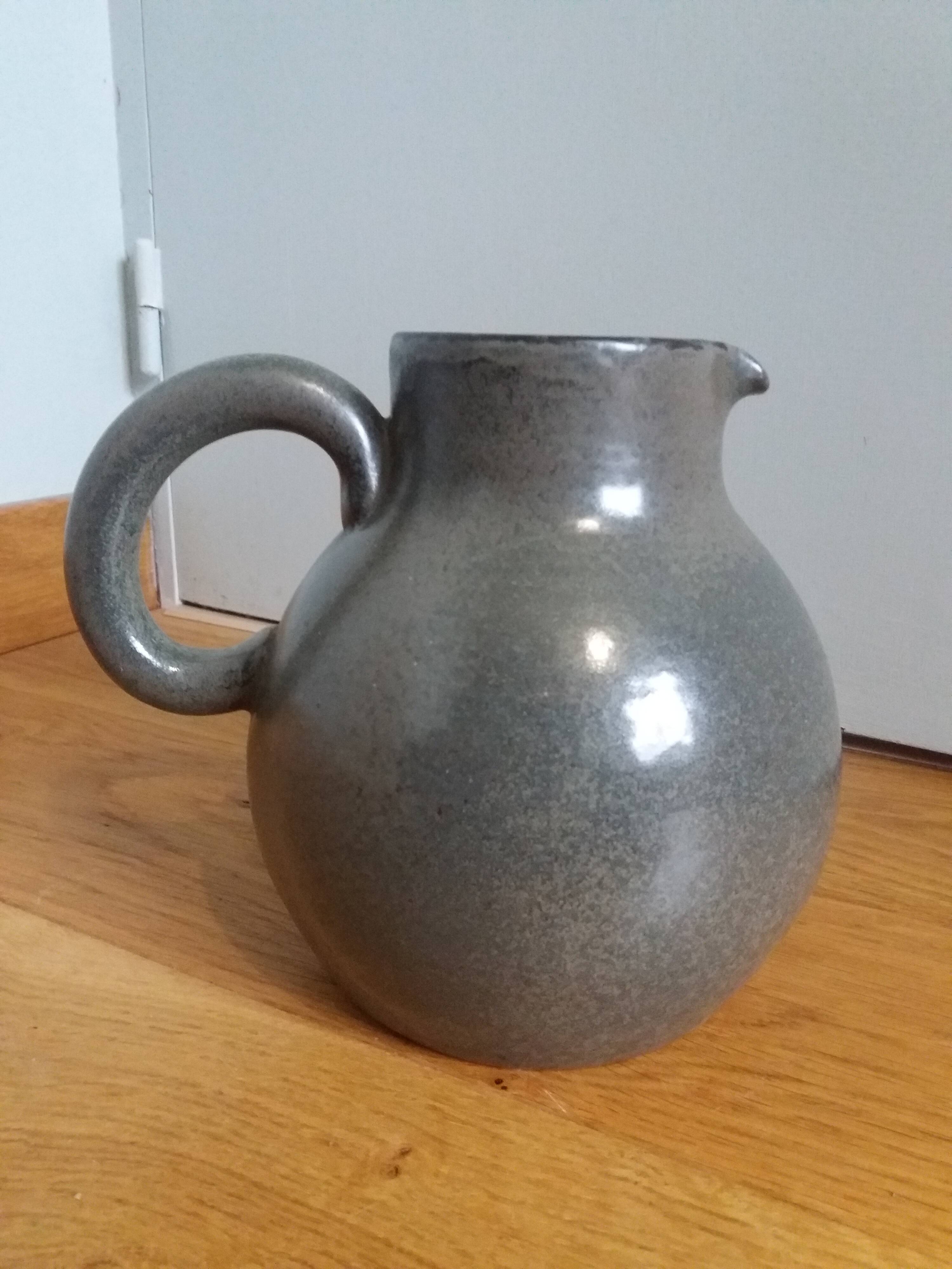 Pitcher michel and denise pointu arts céram sandstone from puisaye 50s 60s