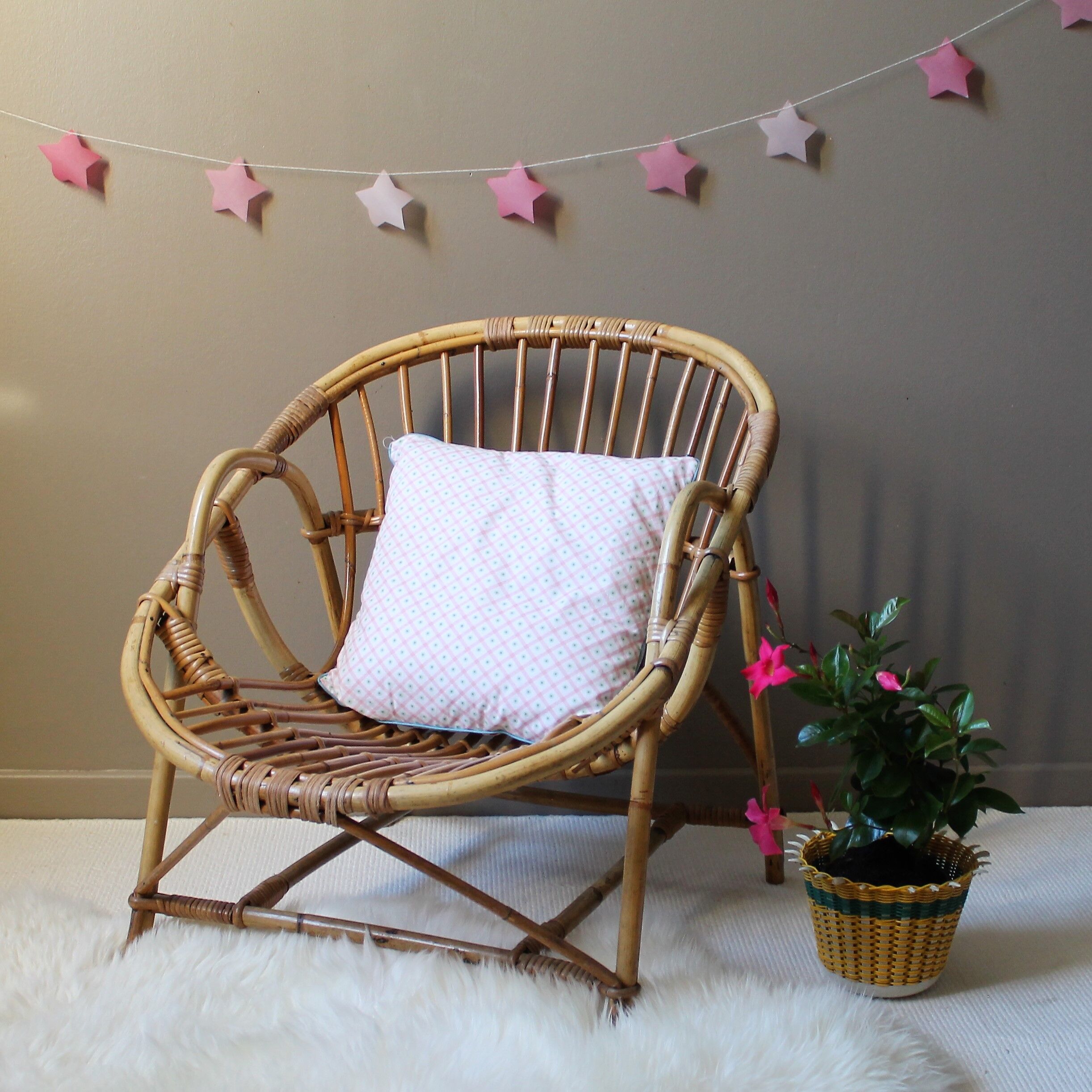 Vintage rattan adult armchair