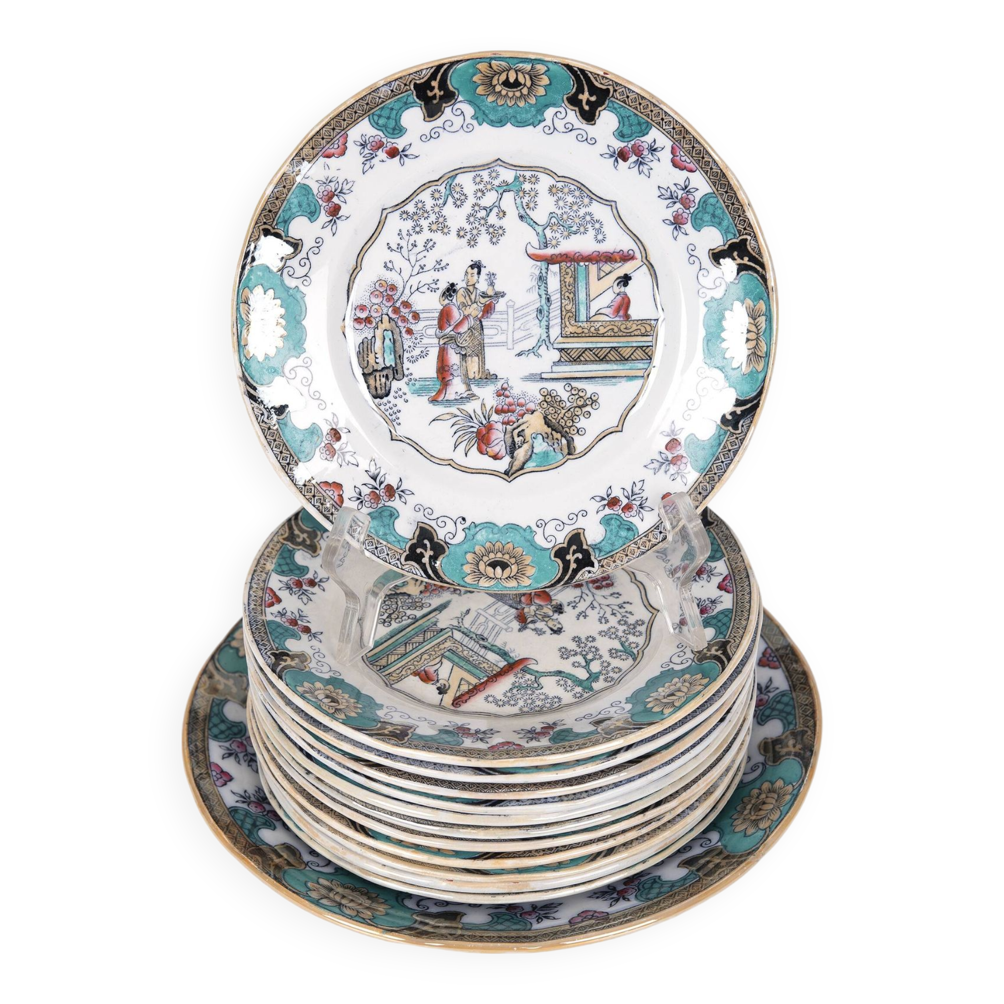 12 plates with large dish, Boch Frères Canton