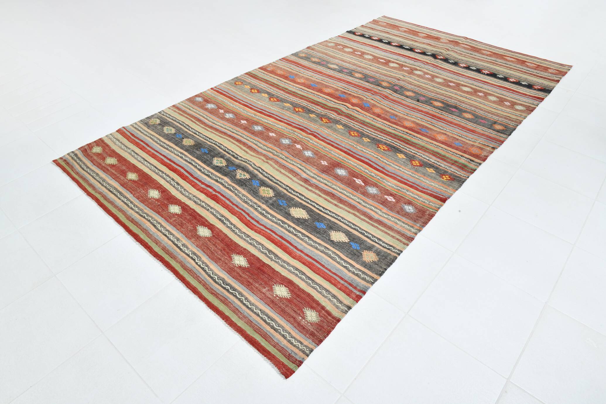 Brick Red Color Kilim Rug, 184x334Cm Living Room Rug,