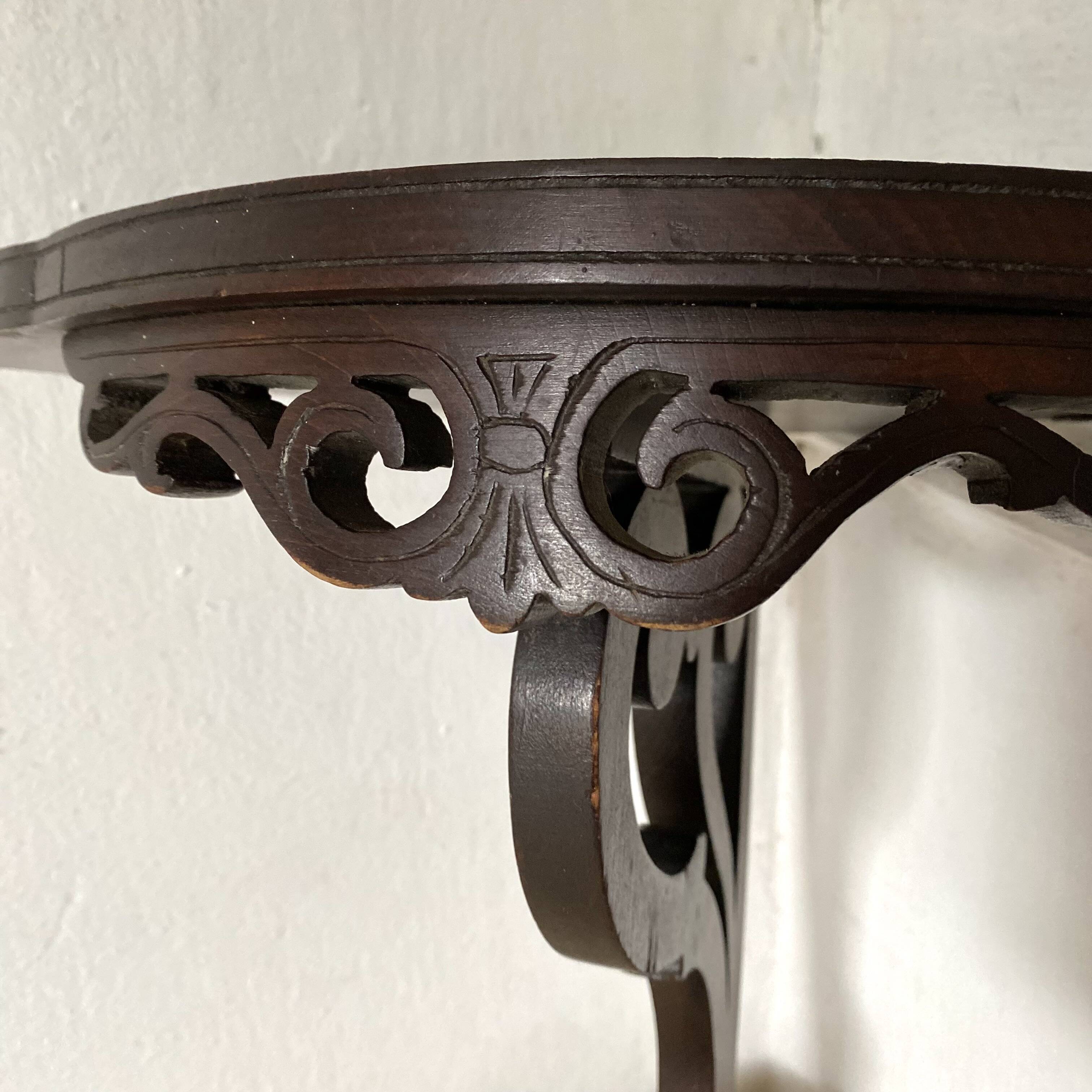 openwork dark wood wall corner shelf