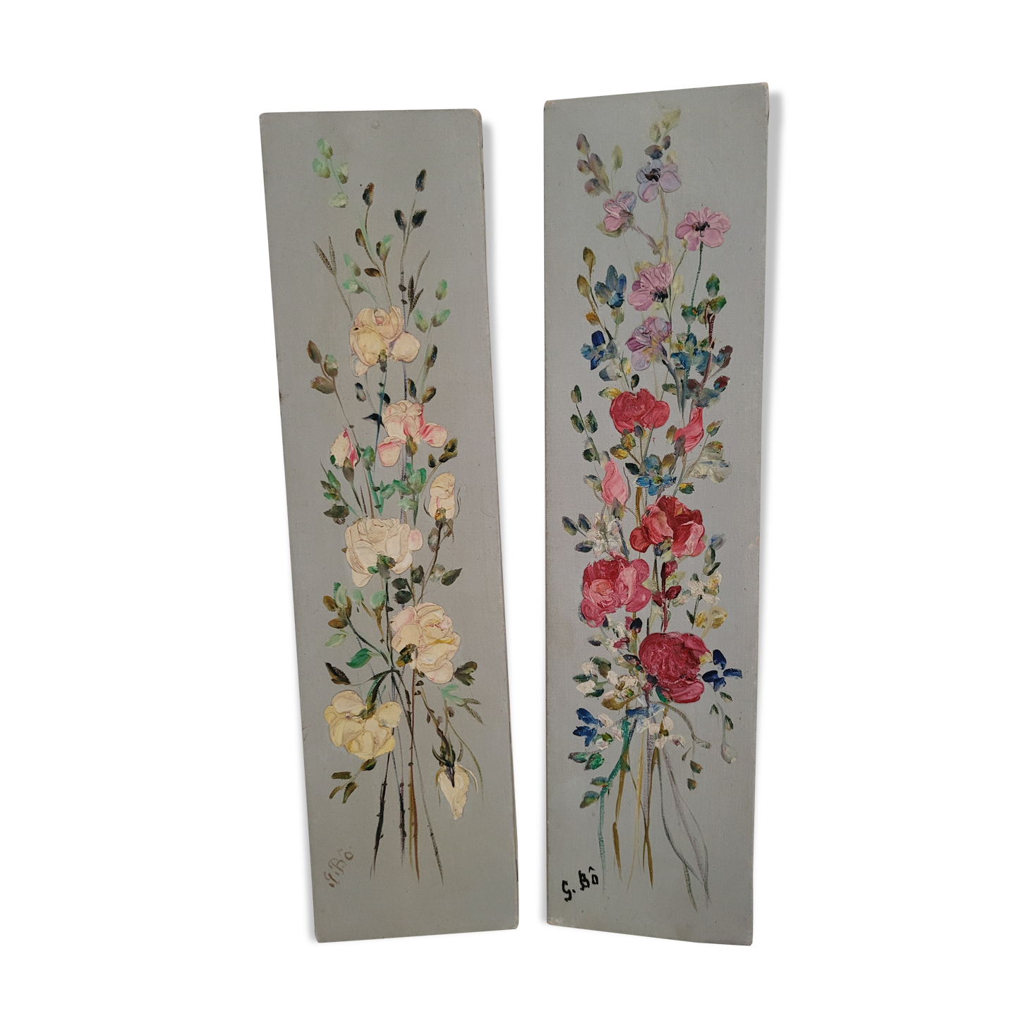 2 peintures à huile bouquets de fleurs