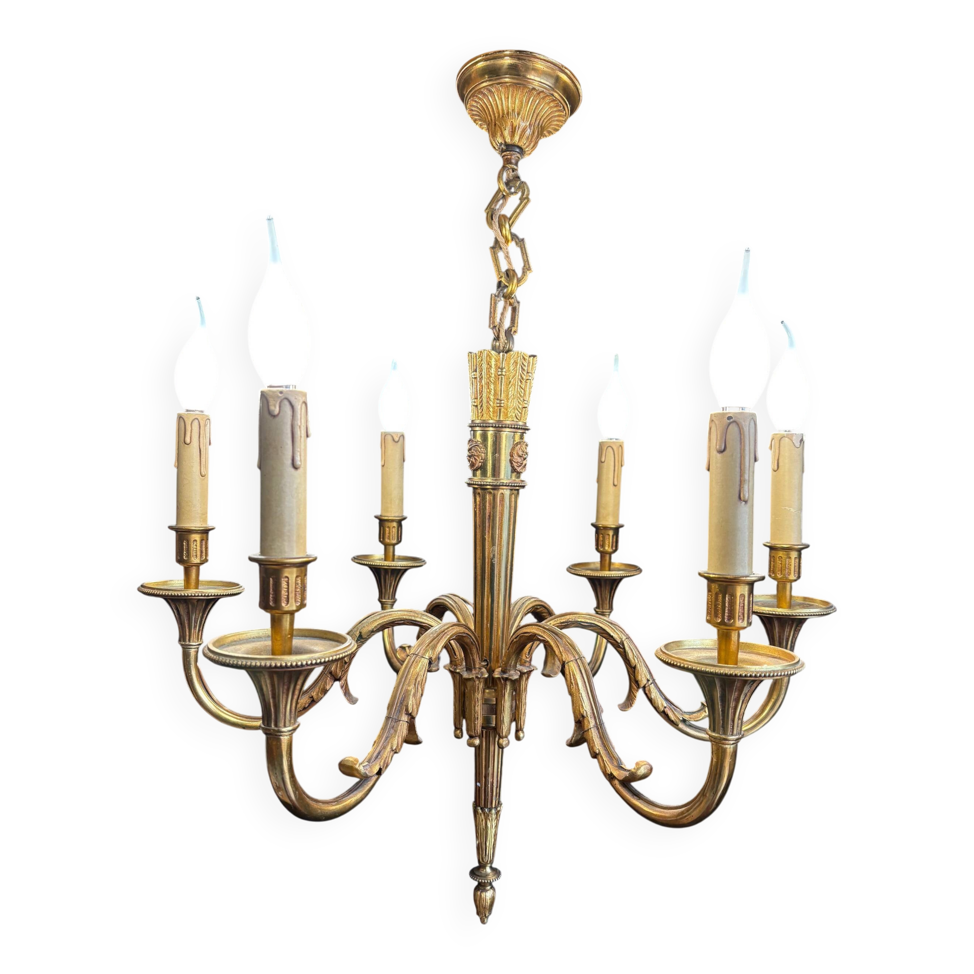 Louis XIV chandelier in gilded bronze – 6 light arms