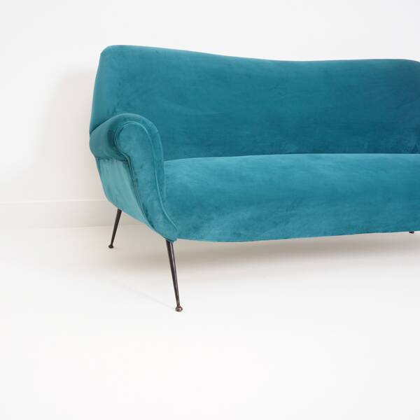 Italian Velvet Three-Seater Sofa, 1950