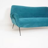Italian Velvet Three-Seater Sofa, 1950