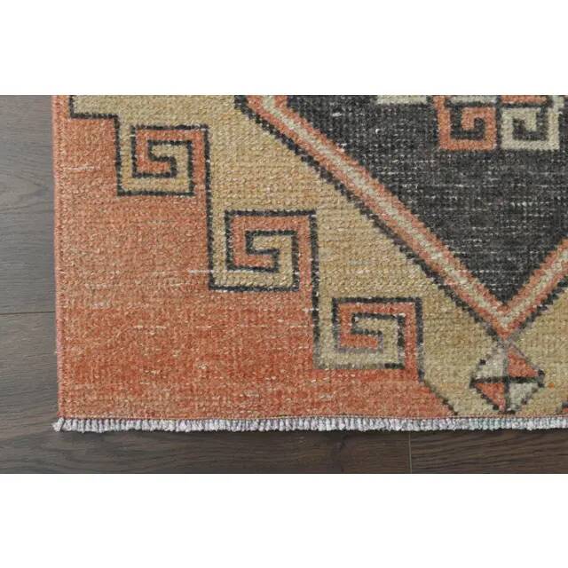 1970s Vintage Turkish Oushak Handmade Wool Cotton Orange Runner Rug 80X332