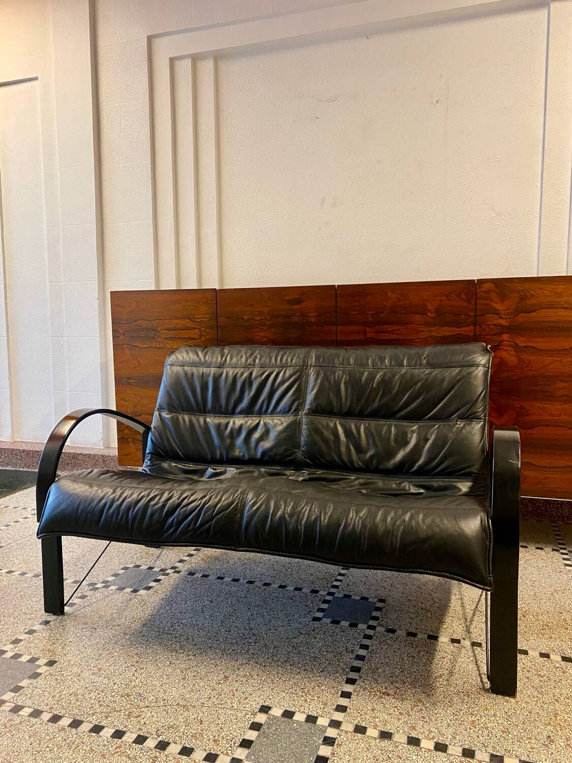 “Polhem” two-seater leather bench by Tord Björklund for IKEA 1980