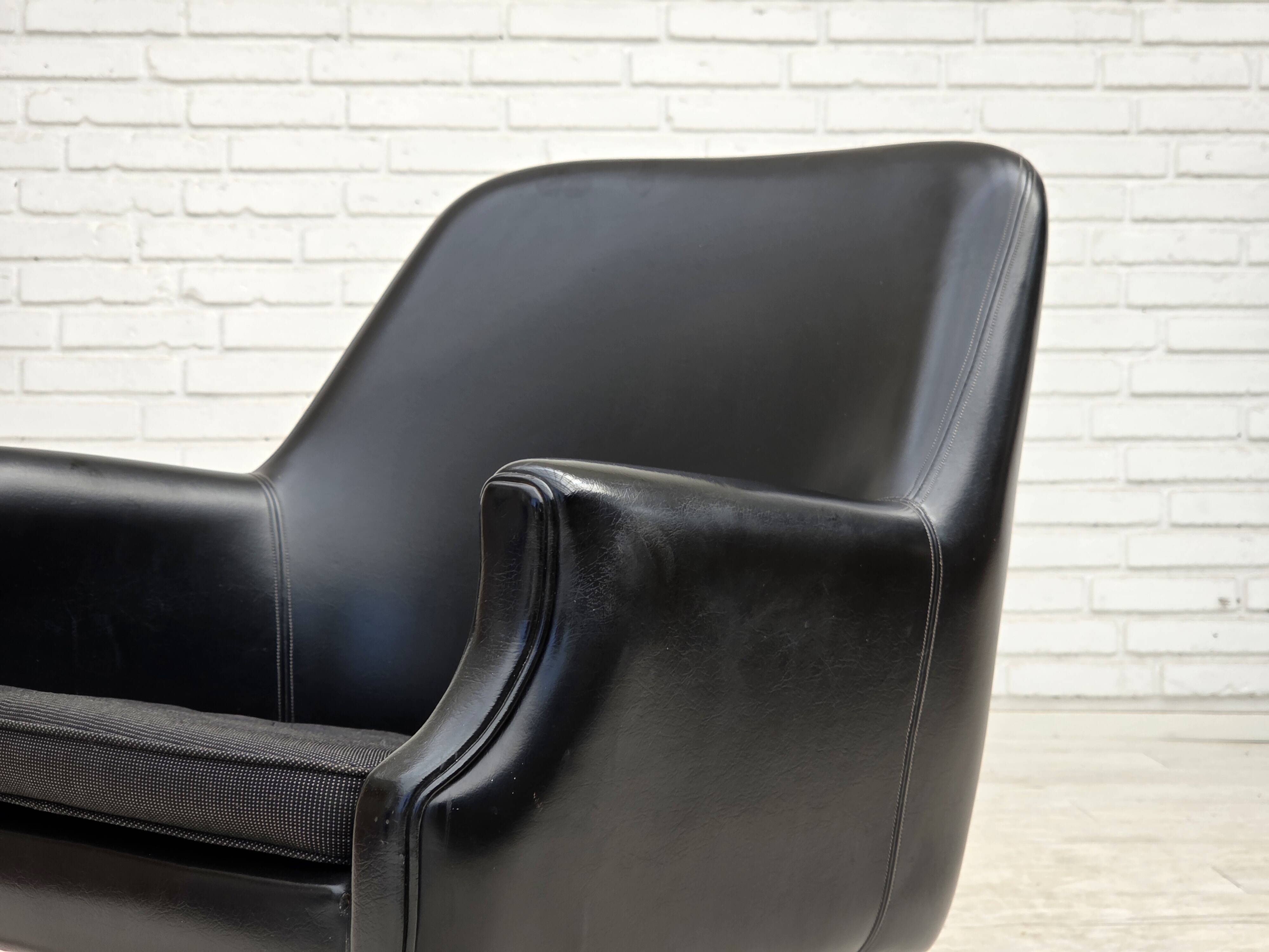 1970s, Danish armchair, artificial leather, teak wood legs.