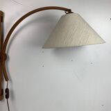 Scandinavian Danish oak wall arc swing lamp, 1970s by Domus