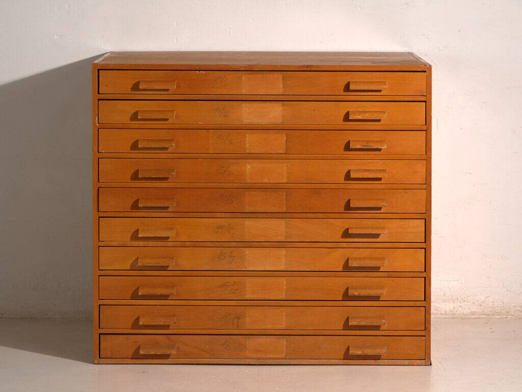 Antique plan cabinet in beech wood – Central Europe, circa 1960